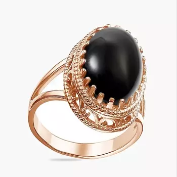 SHINE & BEAUTY Ювелирная бижутерия, кольцо с агатом покрытое золотом 1.0