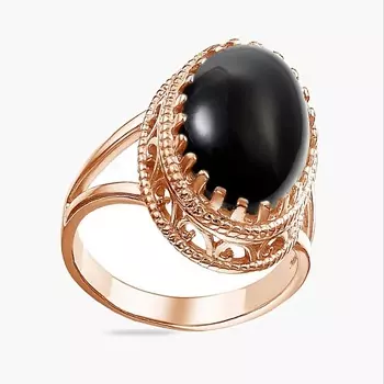 SHINE & BEAUTY Ювелирная бижутерия, кольцо с агатом покрытое золотом 1.0