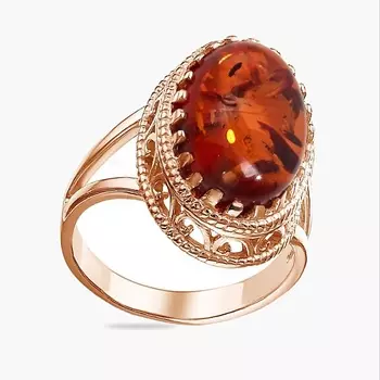 SHINE & BEAUTY Ювелирная бижутерия, кольцо с янтарем покрытое золотом 1.0