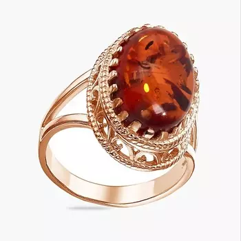 SHINE & BEAUTY Ювелирная бижутерия, кольцо с янтарем покрытое золотом 1.0