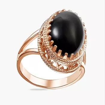 SHINE & BEAUTY Ювелирная бижутерия, кольцо с агатом покрытое золотом 1.0