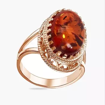 SHINE & BEAUTY Ювелирная бижутерия, кольцо с янтарем покрытое золотом 1.0