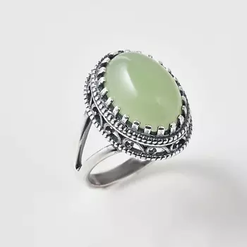 SHINE & BEAUTY Ювелирная бижутерия, кольцо с нефритом покрытое серебром 1.0