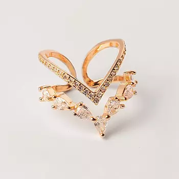 SHINE & BEAUTY Кольцо безразмерное покрытое золотом с кристаллами Swarovski