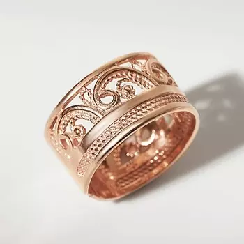 SHINE & BEAUTY Ювелирная бижутерия, ажурное кольцо покрытое золотом 1.0