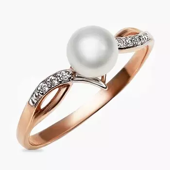 SHINE & BEAUTY Кольцо покрытое золотом с фианитами и культивированным жемчугом