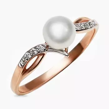 SHINE & BEAUTY Кольцо покрытое золотом с фианитами и культивированным жемчугом