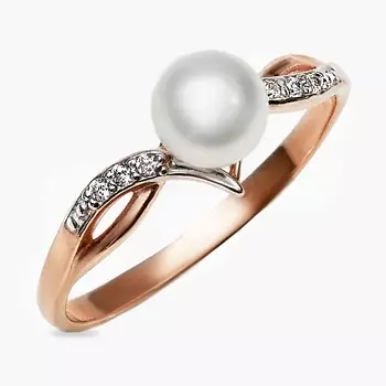 SHINE & BEAUTY Кольцо покрытое золотом с фианитами и культивированным жемчугом