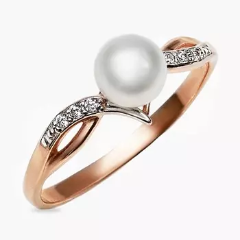 SHINE & BEAUTY Кольцо покрытое золотом с фианитами и культивированным жемчугом