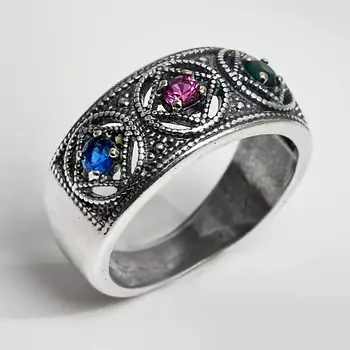 SHINE & BEAUTY Кольцо с корундом и шпинелем покрытое серебром 1.0