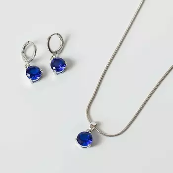 SHINE & BEAUTY Комплект кулон на цепочке и серьги покрытый серебром с кристаллами