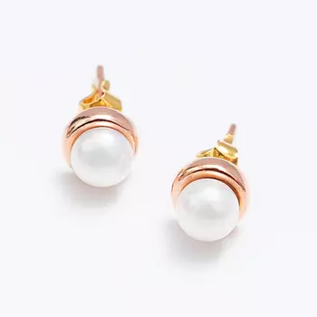 SHINE & BEAUTY Серьги-гвоздики покрытые золотом с искусственным жемчугом