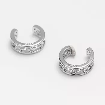 SHINE & BEAUTY Серьги-каффы покрытые серебром с кристаллами Swarovski