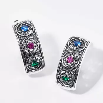 SHINE & BEAUTY Серьги с корундом и шпинелем, покрытые серебром