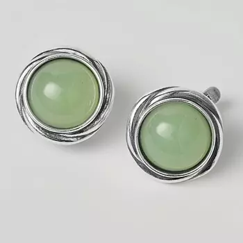 SHINE & BEAUTY Серьги с нефритом покрытые серебром