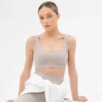 SIAWEAR Топ на широких бретелях в рубчик Песочный