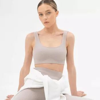 SIAWEAR Топ на широких бретелях в рубчик Песочный