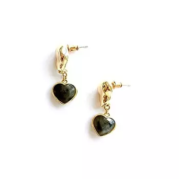 SLOMAYA Серьги с темно-зеленым сердцем