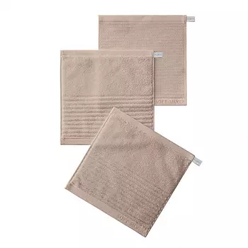 SOFT SILVER Набор Antibacterial Cotton Towels, махровые салфетки 3 шт., 30х30 см. Цвет: «Песчаный берег» (бежевый)