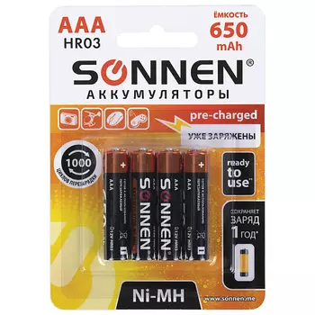 SONNEN Батарейки аккумуляторные Ni-Mh мизинчиковые