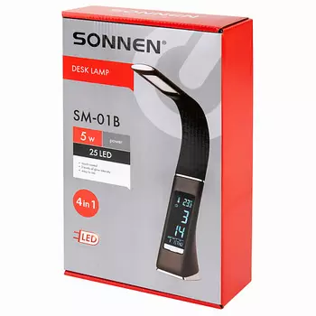 SONNEN Настольная лампа-светильник на подставке, LCD экран, СВЕТОДИОДНАЯ, 5Вт