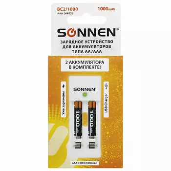 SONNEN Зарядное устройство с аккумуляторами AAA (HR03) 1000 mAh BC2
