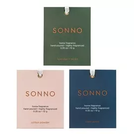 SONNO Privat Label Комплект из 3х ароматических саше (Lavender + Tonka, Coco Water, Cotton Powder)