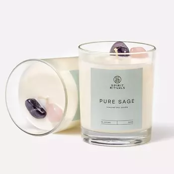 SPIRIT RITUALS Свеча с эфирным маслом Белого Шалфея, розовым кварцем и аметистом
