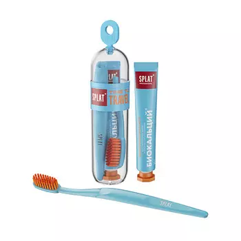SPLAT Зубная паста "Биокальций" в комплекте с зубной щеткой средней жесткости Professional Biocalcium Time to Travel