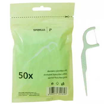 SPOKAR Dental flos flex picks Набор зубочисток с зубной нитью в пластиковом пакете 50