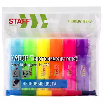 STAFF Текстовыделители HL-720 6шт, неон ассорти