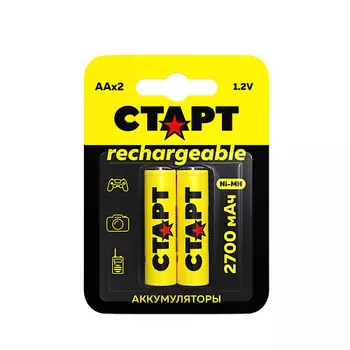 СТАРТ Аккумуляторные батарейки AA, HR6, аккумуляторы 2700mAh Ni-MH, набор 2 шт 2.0
