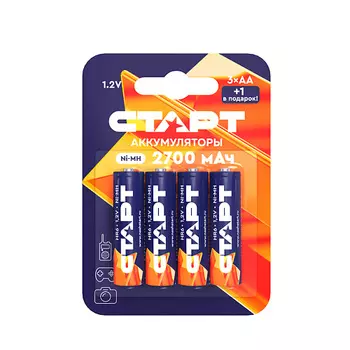 СТАРТ Аккумуляторные батарейки пальчиковые AA, HR6, аккумуляторы 2700mAh Ni-MH, набор 4 шт 4.0