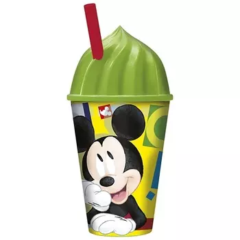 STOR Стакан пластиковый с соломинкой и крышкой в виде мороженного. "Микки Маус Акварель"