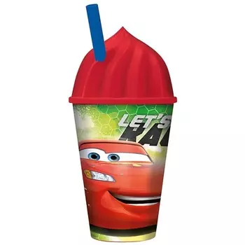 STOR Стакан пластиковый с соломинкой и крышкой в виде мороженного 430 мл. "Тачки Грани гонок"