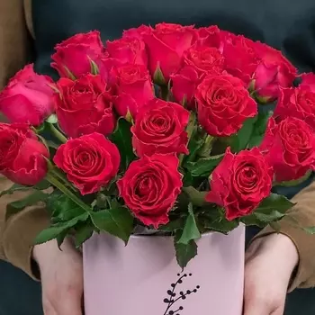 STUDIO FLORISTIC Малиновая кения 25 шт в шляпной коробке «Малинки»