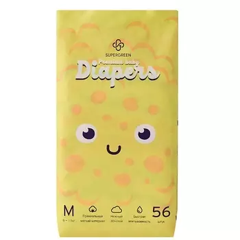 SUPERGREEN Подгузники Premium baby Diapers размер M ( вес 6-11 кг) 56.0