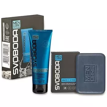 СВОБОДА Набор для мужчин: Гель для душа 2в1 с морскими минералами и Мыло с углем "SVOBODA MEN CARE"