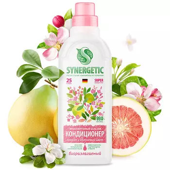 SYNERGETIC Кондиционер-ополаскиватель для стирки белья "Помело и яблоневый цвет" гипоаллергенный 750