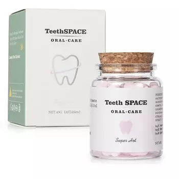 TEETHSPACE Натуральный зубной порошок в таблетках со вкусом персика, зеленого чая и мяты 65