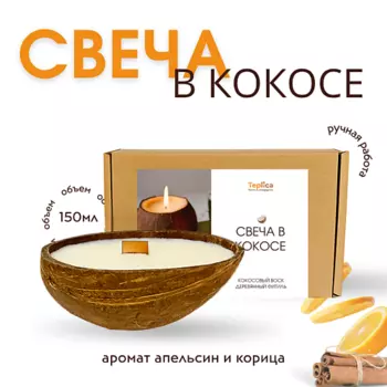 TEPLICA Свеча ароматическая в кокосе АПЕЛЬСИН КОРИЦА