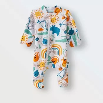 TOUCAN FOR KIDS Слип на молнии комбинезон для новорожденных, на выписку "В мире животных"