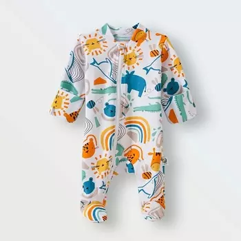 TOUCAN FOR KIDS Слип на молнии комбинезон для новорожденных, на выписку "В мире животных"