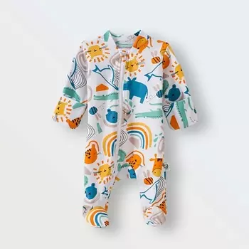 TOUCAN FOR KIDS Слип на молнии комбинезон для новорожденных, на выписку "В мире животных"