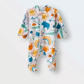 TOUCAN FOR KIDS Слип на молнии комбинезон для новорожденных, на выписку "В мире животных"