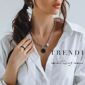 TRENDI Цепочка на шею женская с медальоном черный под золото