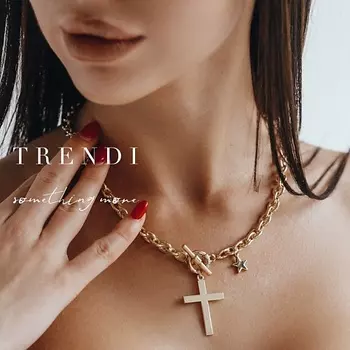 TRENDI Цепочка на шею женская с подвеской крестик