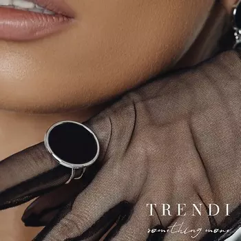 TRENDI Кольцо медальон черный под серебро