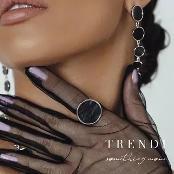 TRENDI Кольцо медальон графит под серебро