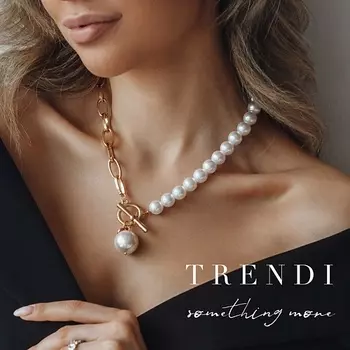 TRENDI Колье ассиметричное жемчуг с подвеской шариком жемчуг ровный под золото